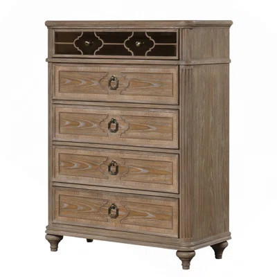 Simple Contemporary 1Pc Chest Of Drawers Rustic Oak Veneer Solid Wood English Back Dovetail Drawers Bedroom Furniture Mirror Panel | Wayfair North America