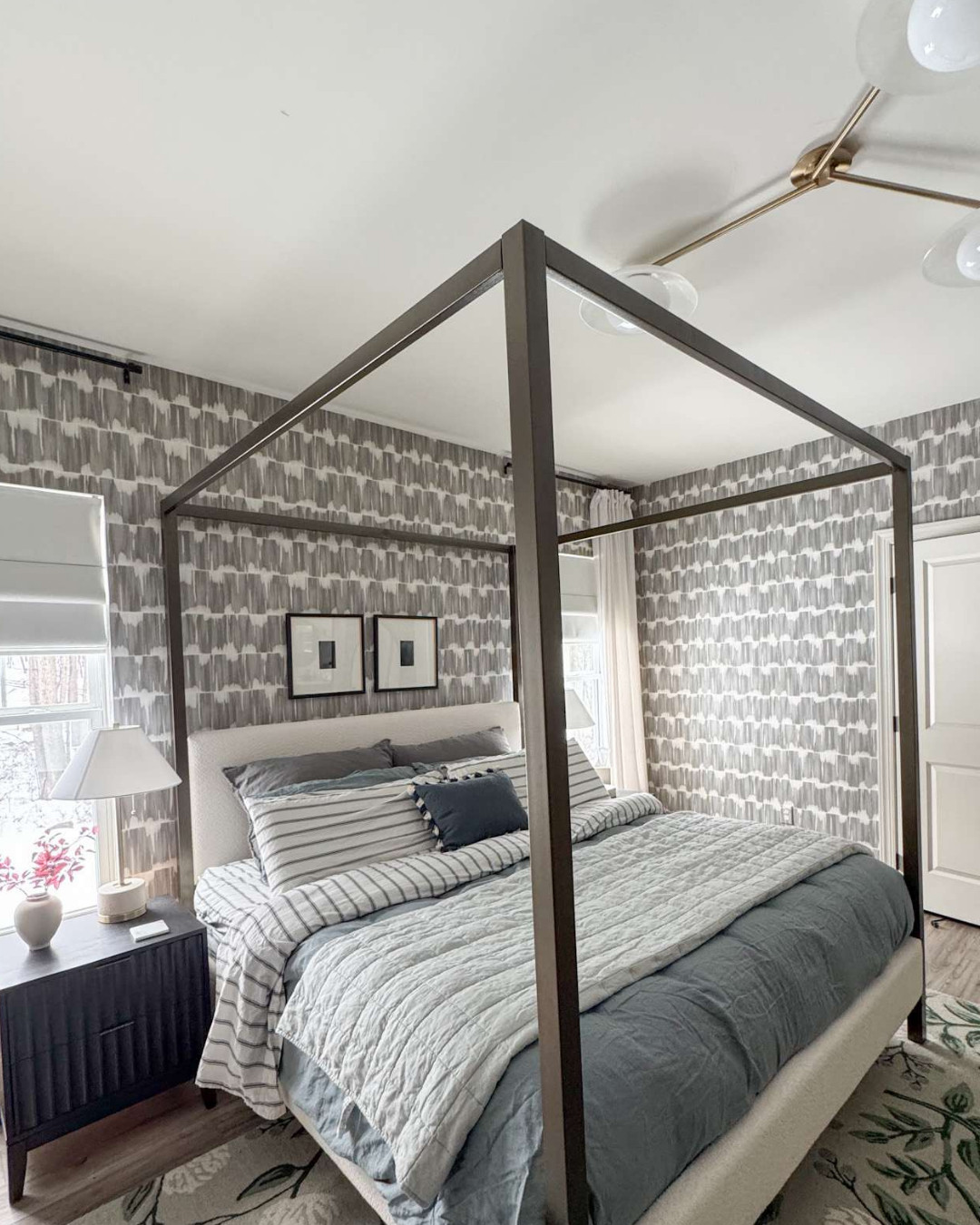 I finally finished our cozy bedroom refresh and I’m obsessed with how it turned out 🤍 The layered bedding makes the bed feel plush and inviting, and the warm midcentury modern lighting gives the whole room that soft, boutique hotel glow. I slowly wallpapered the entire space (starting with just one wall!) and the combination of texture, neutral tones, and ambient lighting completely transformed the vibe. Sharing all the exact pieces I used to recreate this cozy, elevated look in your own home ✨ 

 

#LTKHome