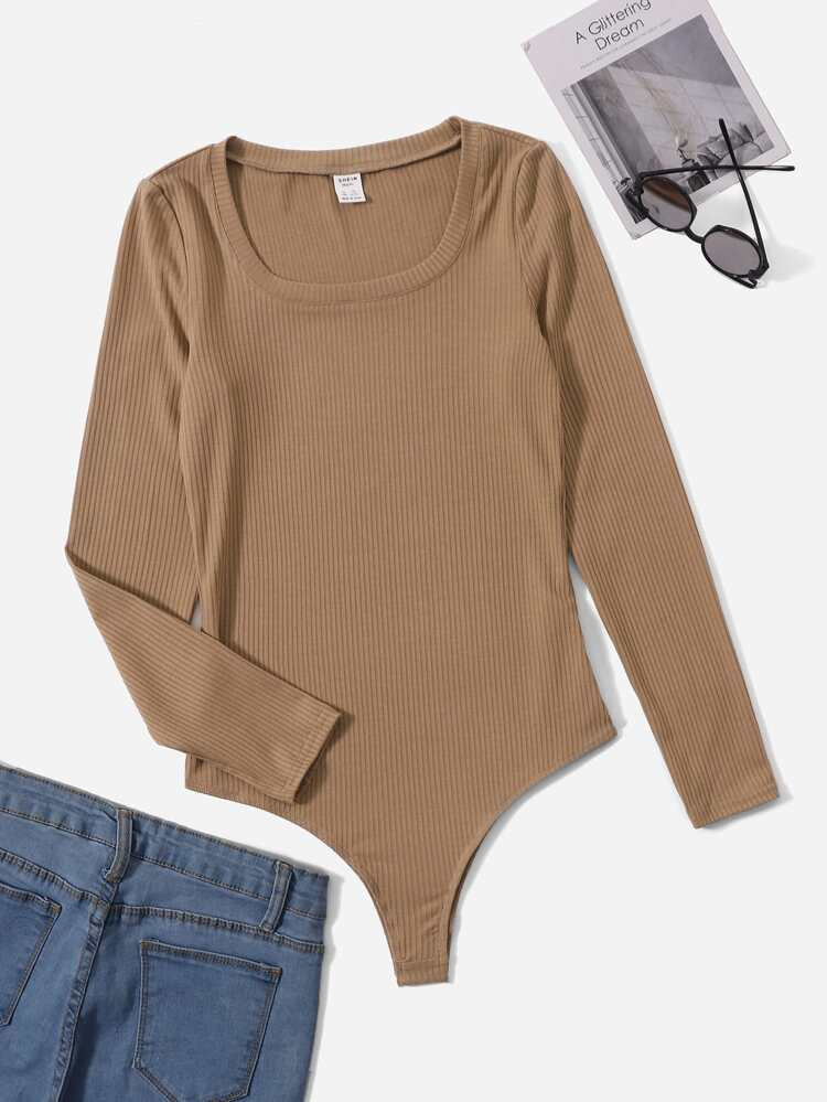 SHEIN Teen Girls Solid Scoop Neck Bodysuit | SHEIN