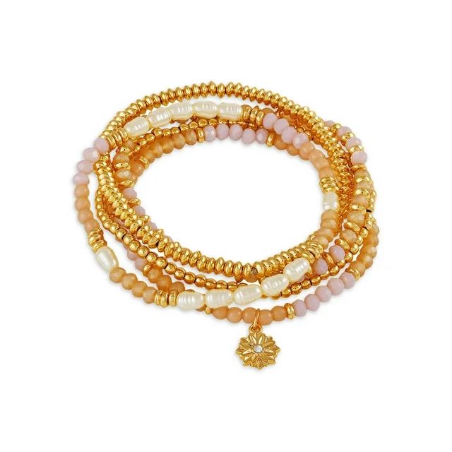 Time and Tru Women's Gold Tone 7" Stretch Muted Pastel Beaded Bracelet Set | Walmart (US)