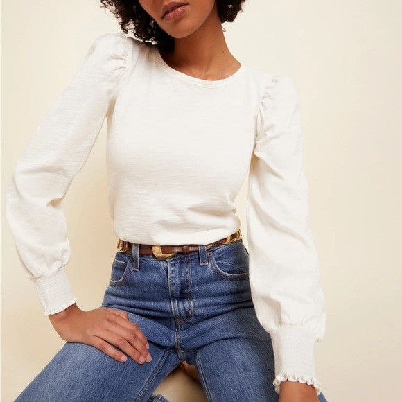 Nation Floris Tie Back Top Off White Tee Shirt Keyhole Smocked Cuff | Poshmark