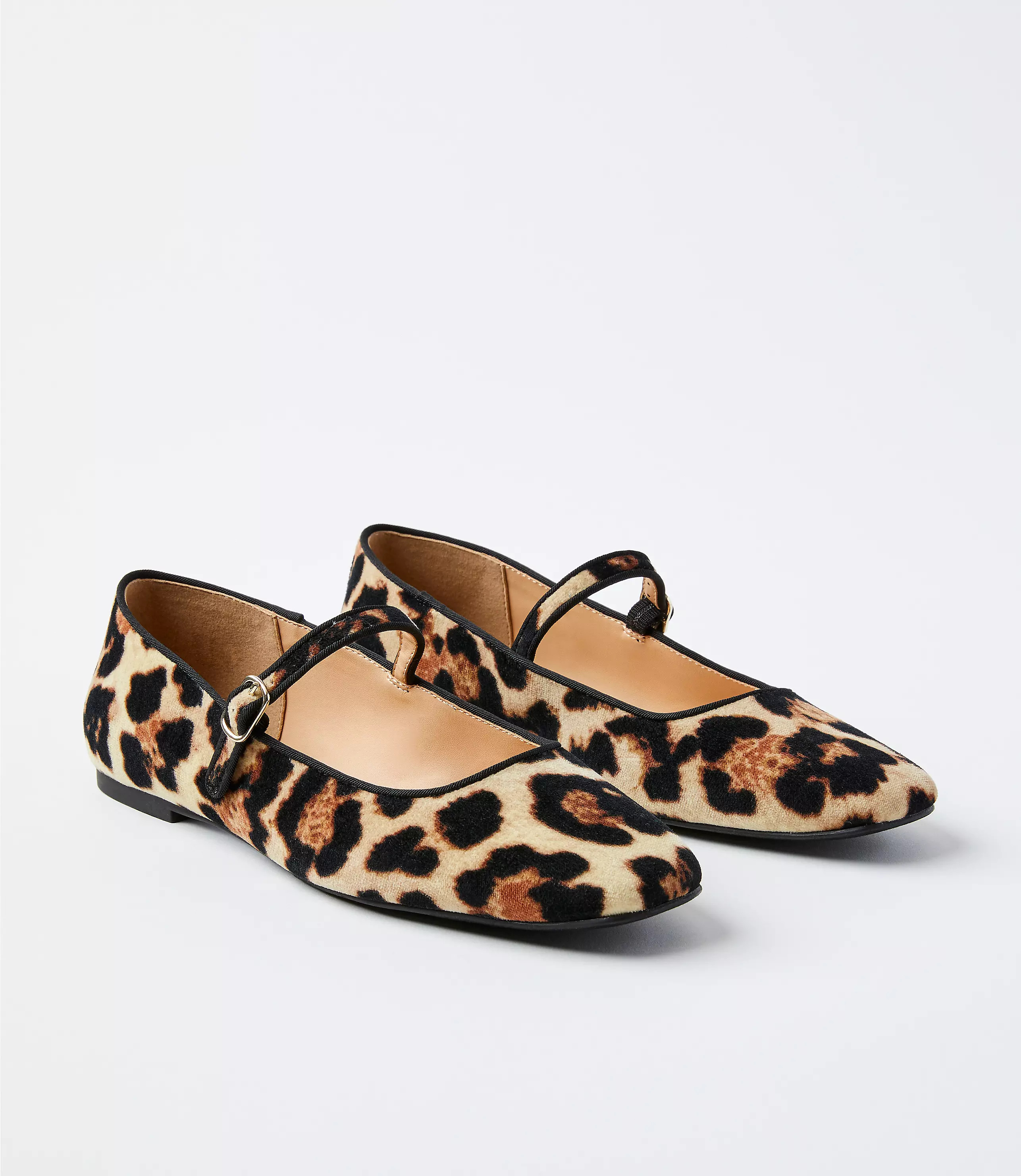 Leopard Print Velvet Buckle Strap Ballet Flats | LOFT