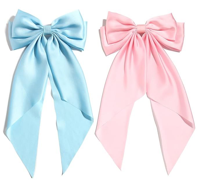 SUSULU Pink Hair Bow for Women,Big Pink Bow for Girls Blue Bows Hair Clip Party Ribbon Bow,Large ... | Amazon (US)