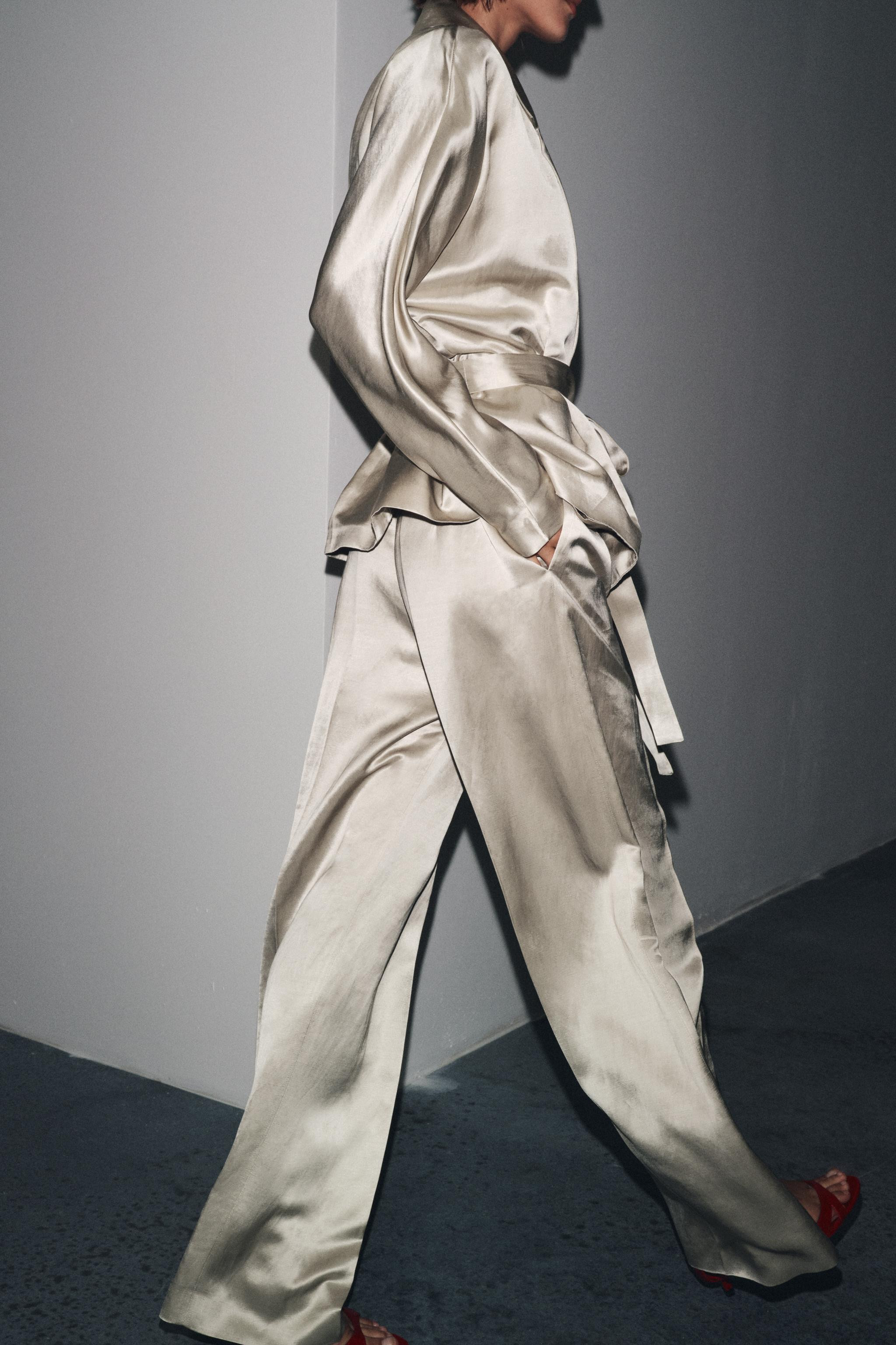 ZW COLLECTION SATIN PLEATED PANTS | Zara US