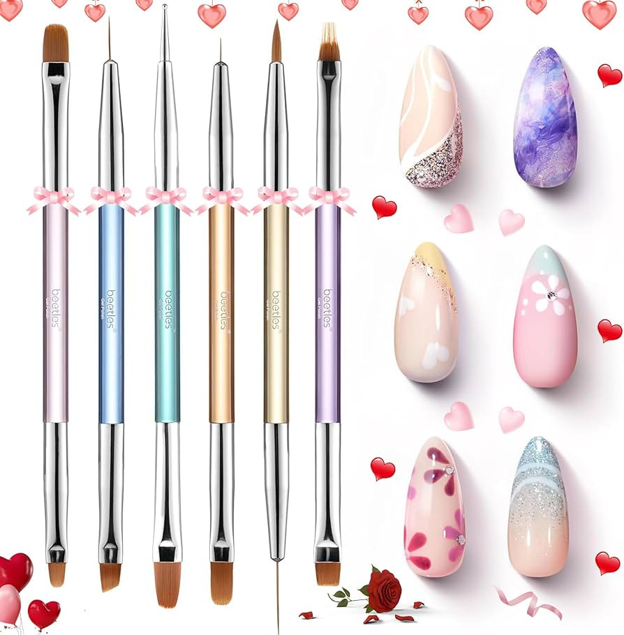 Beetles 6 Pcs Gel Nail Art Brushes Set Nail Design Brush Gel Paint French Tip Brush Ombre Brush L... | Amazon (US)