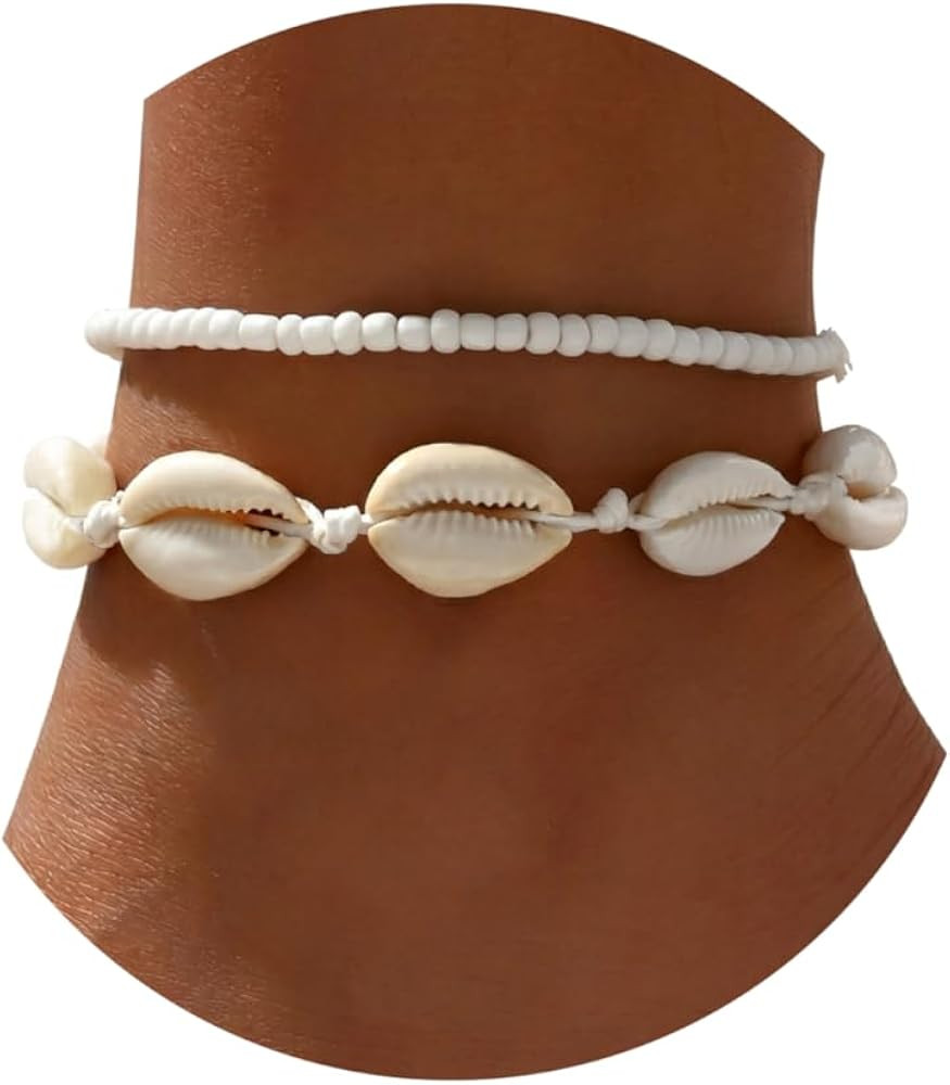 Qceasiy Bead Ankle Bracelets Set For Women, Adjustable Gold Plated Boho Shell Anklet, Hawaiian Be... | Amazon (US)
