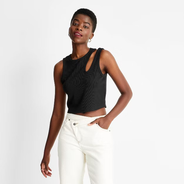 Women's Ribbed Cut Out Crop Tank Top - Future Collective™ with Kahlana Barfield Brown | Target