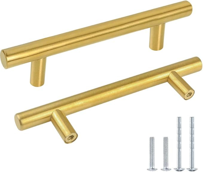 Kasten 15 Pack 3-3/4" Hole Center Cabinet Pulls Brushed Brass Stainless Steel Kitchen Drawer Pull... | Amazon (US)