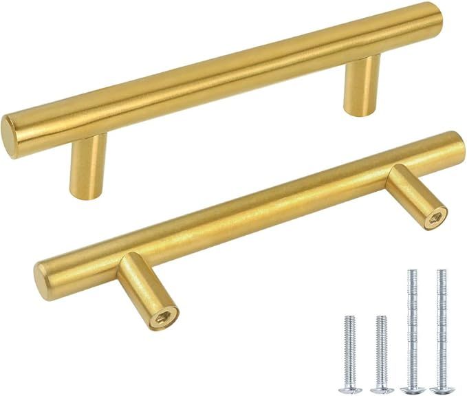 Kasten 15 Pack 3-3/4" Hole Center Cabinet Pulls Brushed Brass Stainless Steel Kitchen Drawer Pull... | Amazon (US)