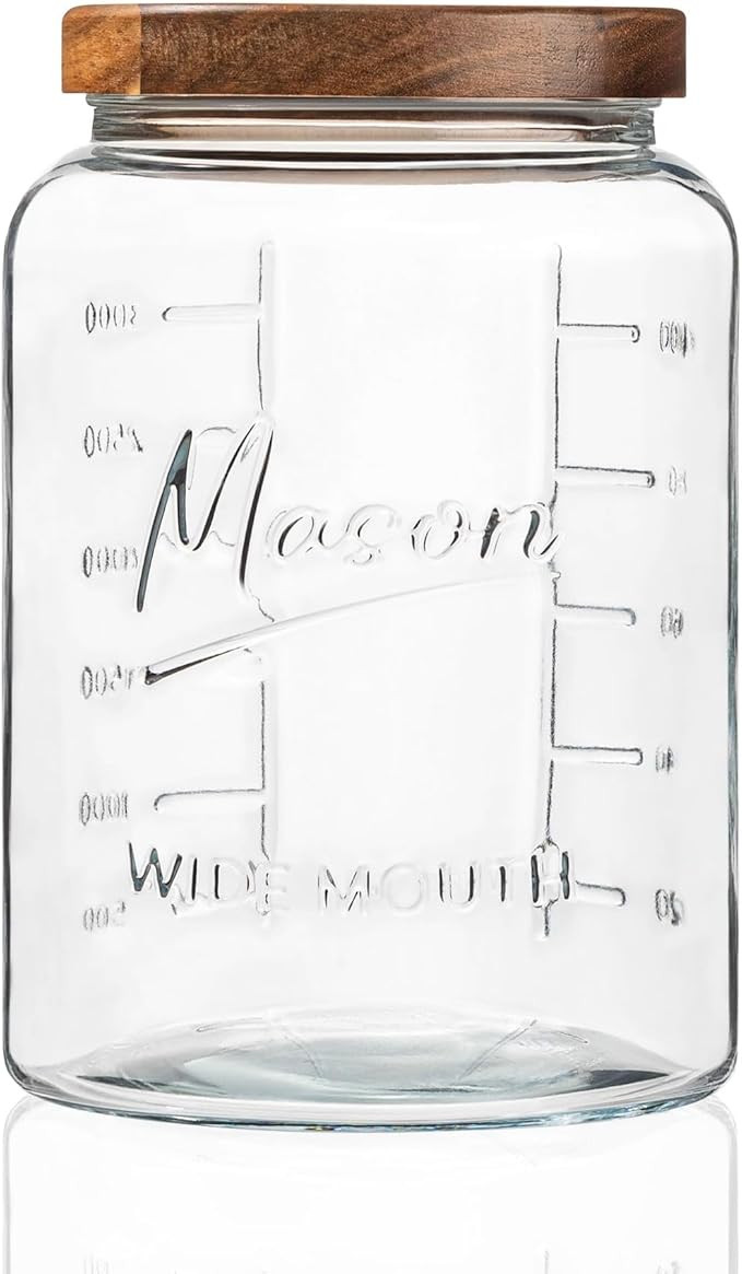 1 Gallon Glass Mason Jar with Airtight Wooden Lid, Wide Mouth Large Food Storage Container with M... | Amazon (US)