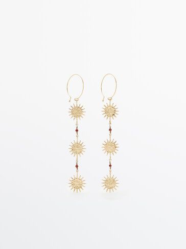 Gold-plated dangle earrings with suns | Massimo Dutti (US)