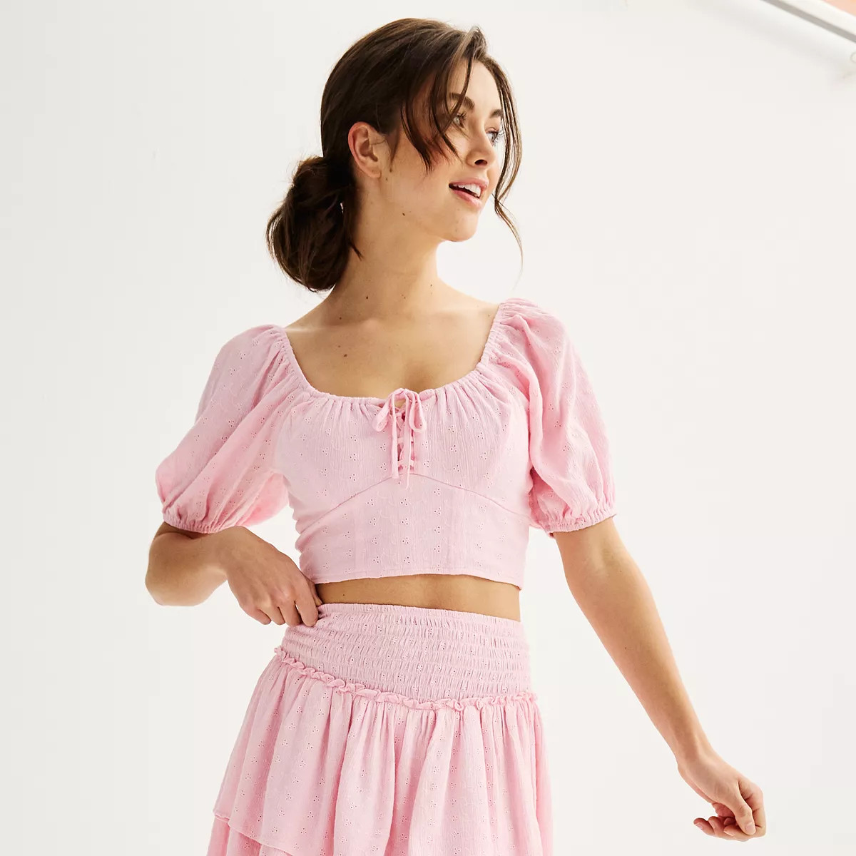 Juniors' Live To Be Spoiled Cropped Tie-Front Top | Kohl's