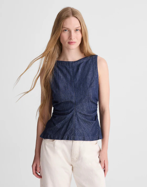 Denim Ruched Boatneck Shell Top | Madewell