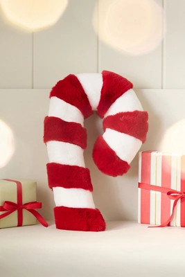 Faux Fur Candy Cane-Shaped Pillow | Anthropologie (US)