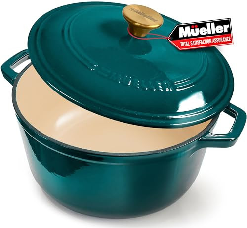Mueller DuraCast 6 Quart Enameled Cast Iron Dutch Oven Pot with Lid, Heavy-Duty, Oven Safe up to 500° F & Across All Cooktops, Wedding Registry Ideas & Gifts, Emerald | Amazon (US)