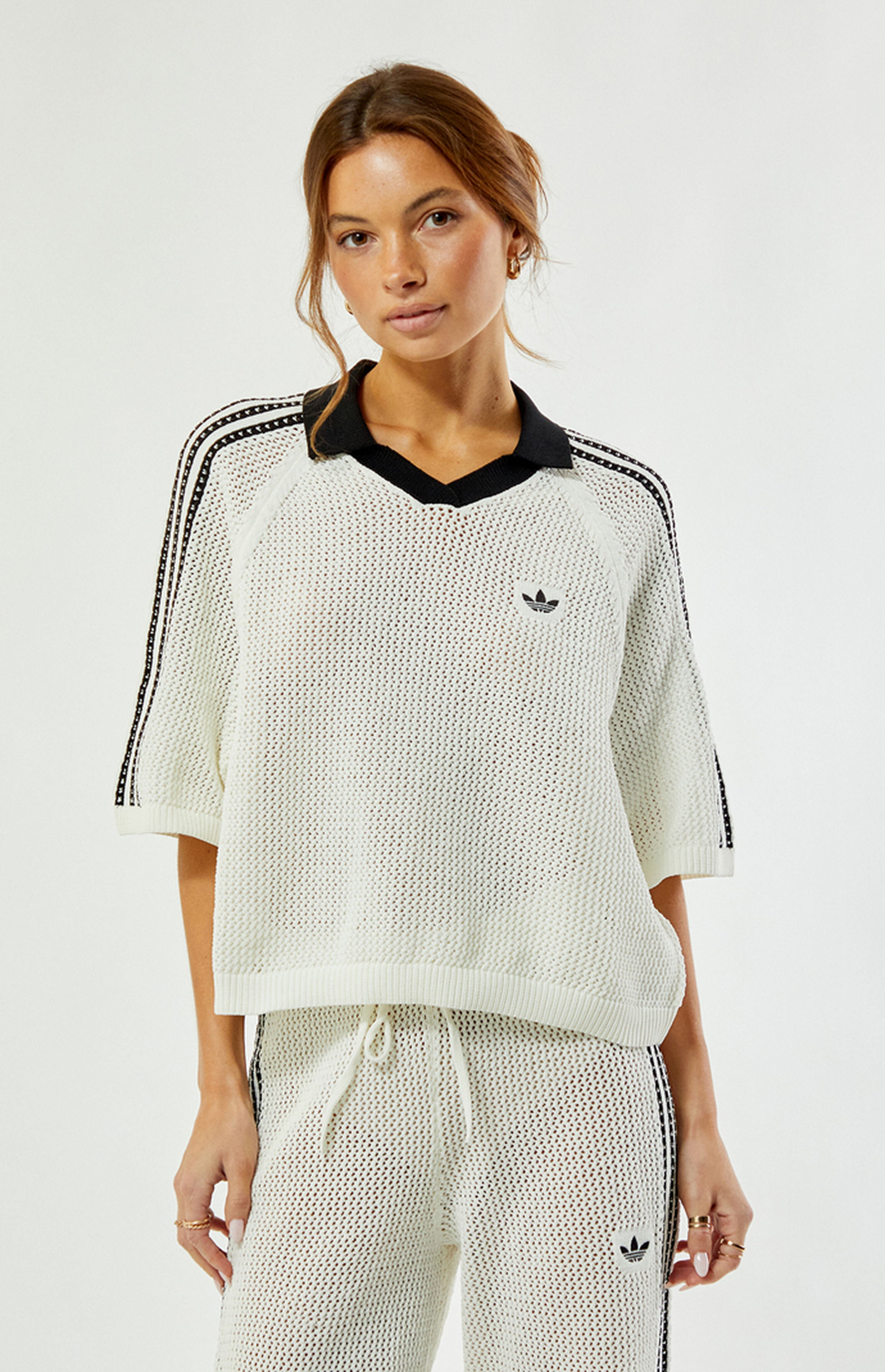 adidas Off White Crochet Polo Sweater | PacSun