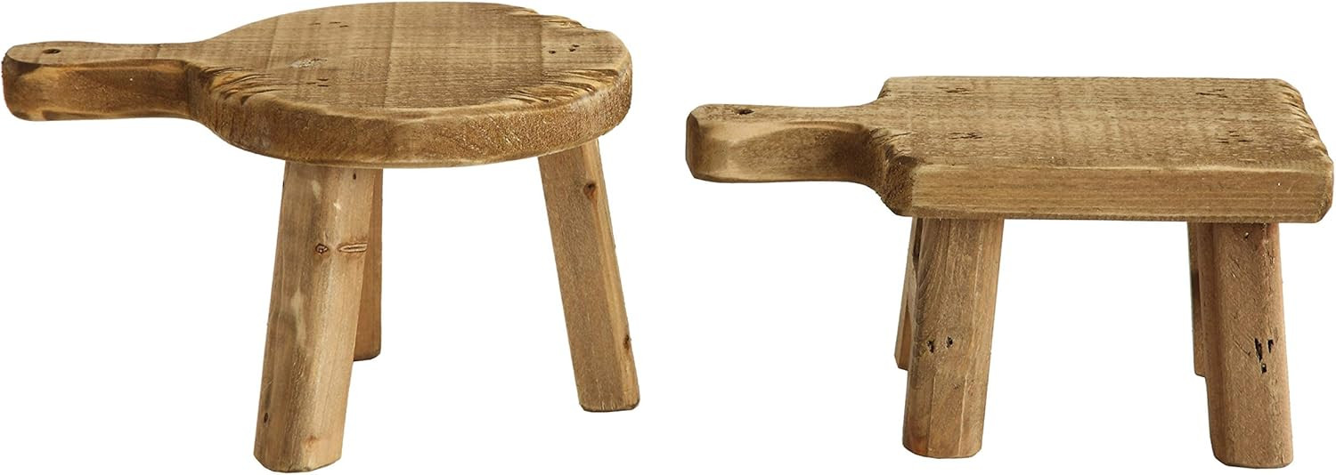 Creative Co-Op Round Wood Pedestal with Handle, Small, Brown | Amazon (US)