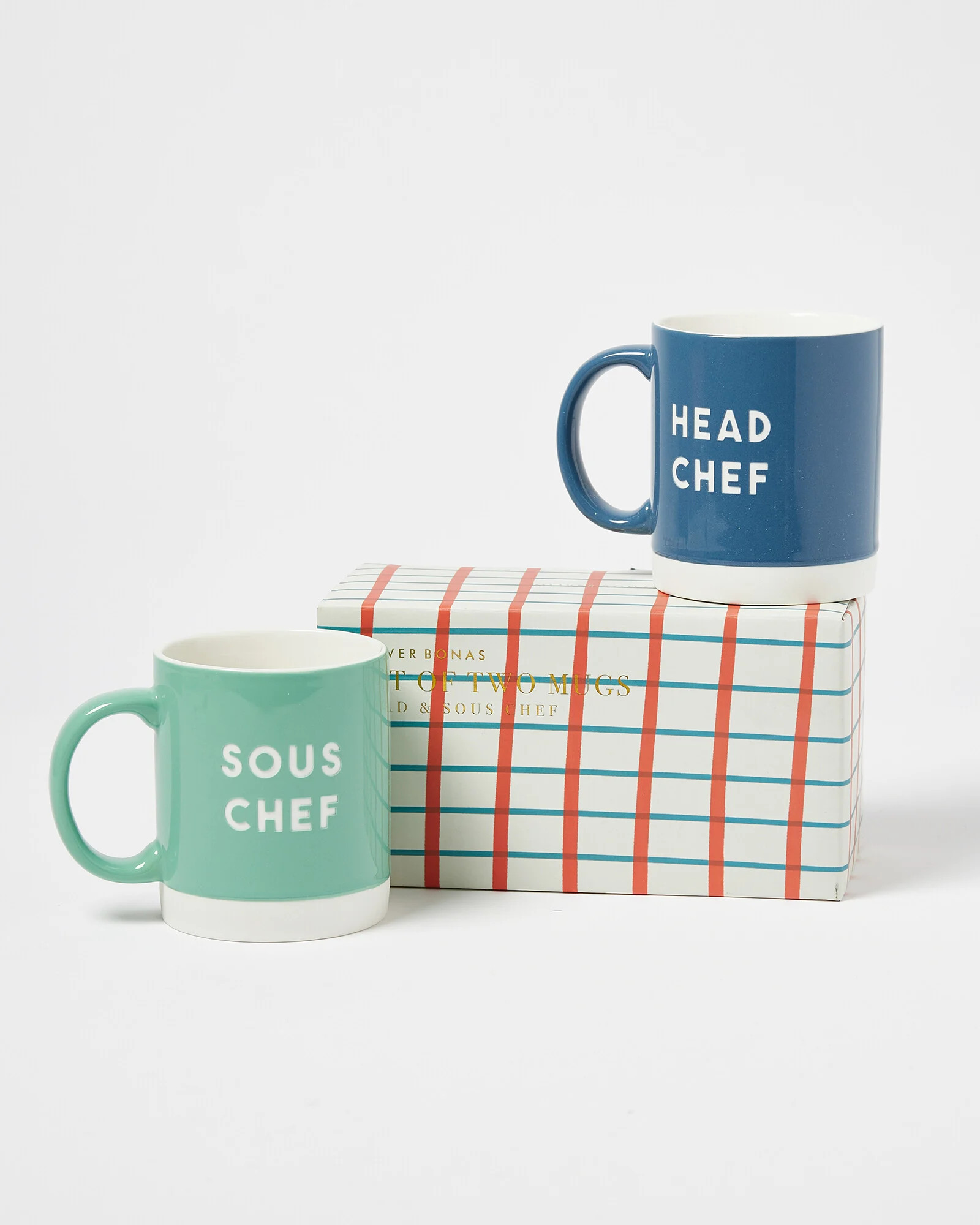 Head Chef Sous Chef Blue Ceramic Mugs Set of Two | Oliver Bonas (Global)