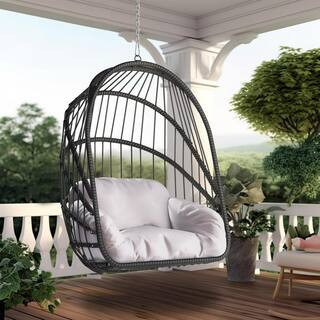 DEXTRUS Black Wicker Outdoor Patio Swing Egg Chair Hanging Chair with Grey Cushion FTPLPBHD-0125A... | The Home Depot