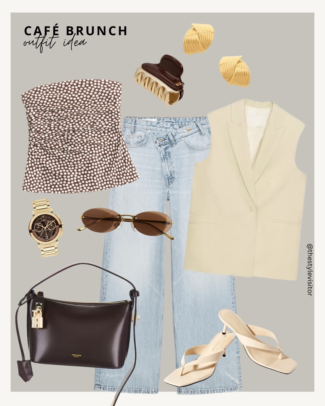 ☕️ Brunch plans made chic — dotted tube top, light tailored vest, vintage denim, sleek sandals & gold accents. Effortless mornings done right. 🌞

Like this post to save it to your favourite folder and come back later to shop!

Keywords: brunch outfit, café style, tube top, dotted top, tailored vest, vintage jeans, gold hoops, minimal bag, casual chic, coffee date outfit, neutral tones, summer denim, casual elegance, day look, Sunday style, weekend outfit, city stroll, capsule wardrobe, summer layers, timeless look

#LTKStyleTip #LTKSeasonal