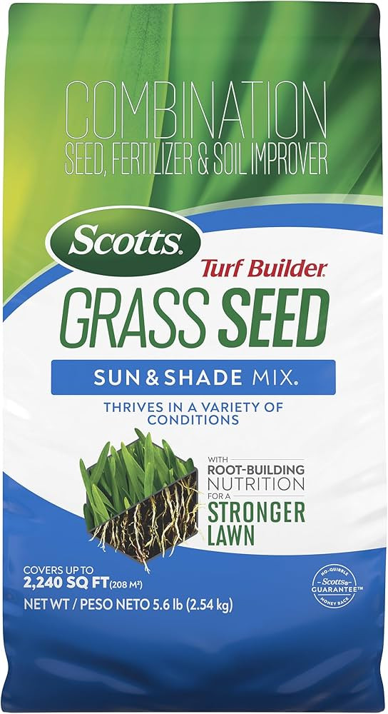 Scotts Turf Builder Grass Seed Sun & Shade Mix with Fertilizer and Soil Improver, Thrives in Many... | Amazon (US)