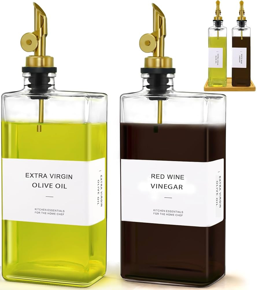 Gelury Olive Oil Dispenser Bottle for Kitchen with Bamboo Tray- Glass Oil & Vinegar Dispenser Set... | Amazon (US)