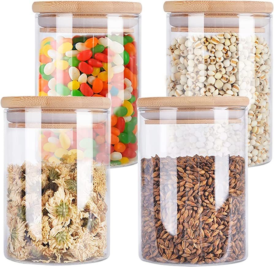 4 Pack Glass Storage Jars with Airtight Bamboo Lid, Aoeoe 27 OZ Food Storage Jar, Glass Kitchen C... | Amazon (US)