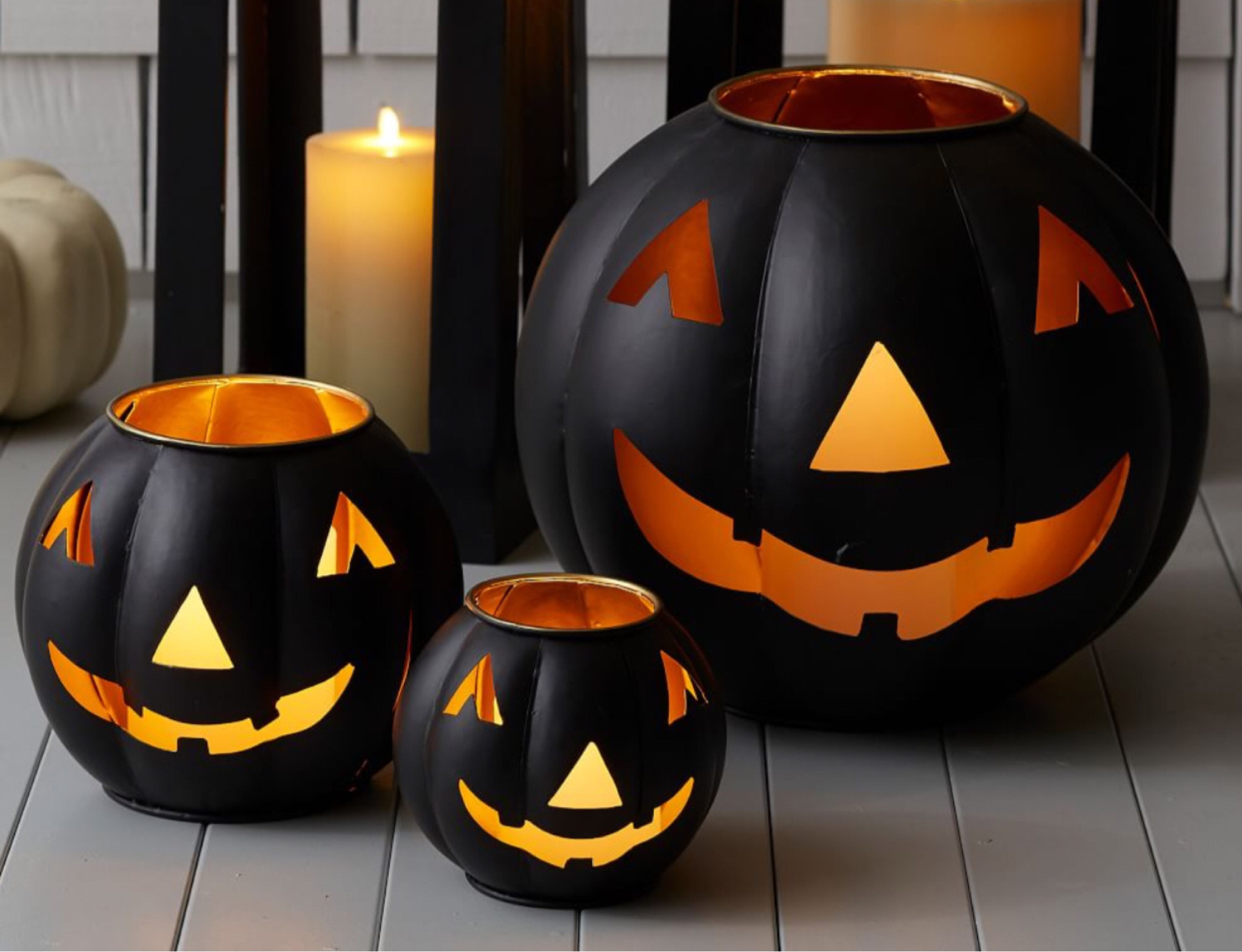 Black metal jack-o-lantern 

#LTKhome #LTKSeasonal