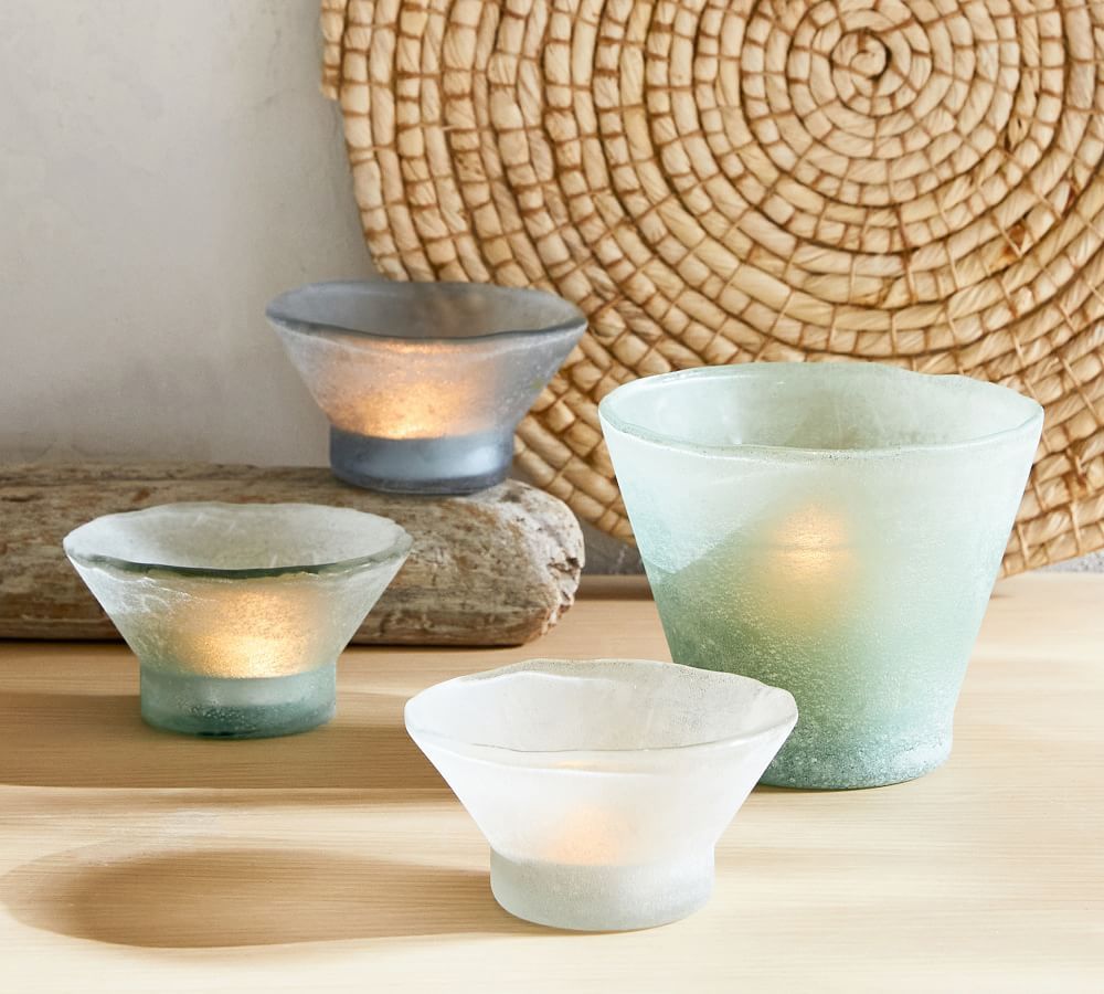 Laguna Frosted Glass Tealight Candleholders - Set of 3 | Pottery Barn (US)