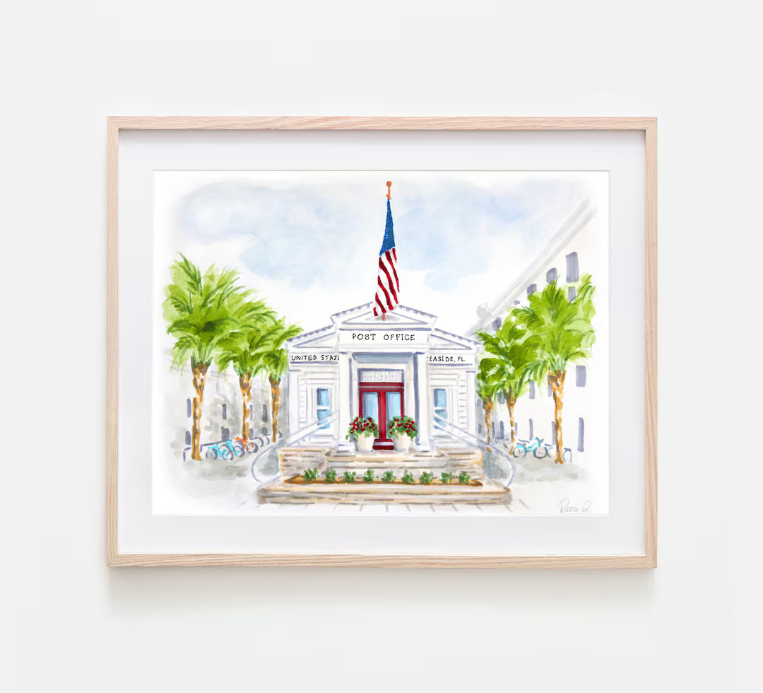 Seaside Florida Post Office Art Print 30A Watercolor Painting of Seaside Florida Post Office Prin... | Etsy (US)
