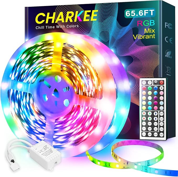 CHARKEE LED Strip Lights’ for Bedroom 65.6ft, LED Lights Strip with 44 Keys Remote Control,Dimm... | Amazon (US)