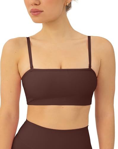 PAVOI ACTIVE Sports Bandeau Bras for Women - Padded Low Support Workout Yoga Bandeau Bra with Convertible Straps - FlexFlow - Small, Cocoa | Amazon (US)