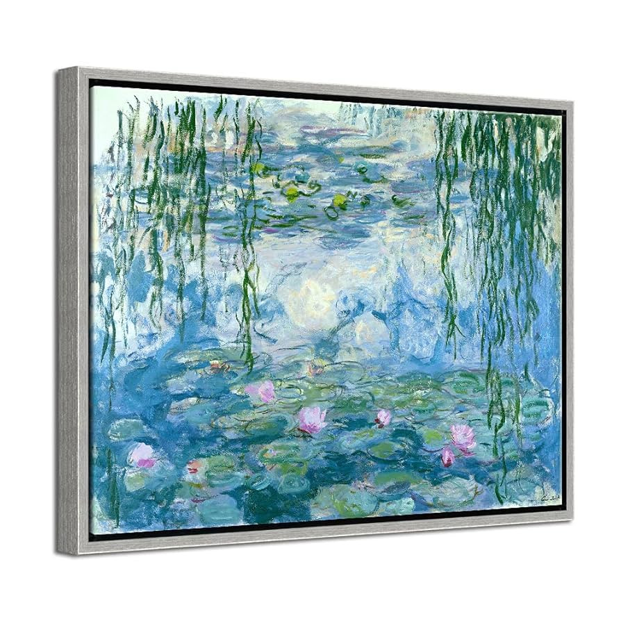 Wieco Art Framed Wall Art Canvas Print of Water Lilies by Claude Monet Paintings Reproduction Mod... | Amazon (US)