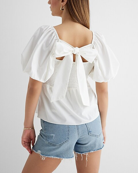 Sweetheart Neckline Tie Back Babydoll Top | Express