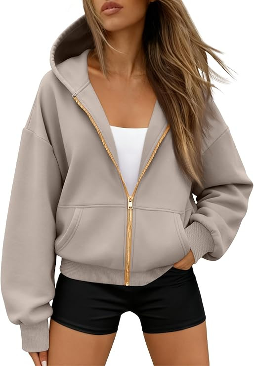 Trendy Queen Womens Zip Up Hoodies Fall Fashion Sweatshirt 2025 Clothes Y2K Cropped Jackets Cute ... | Amazon (US)