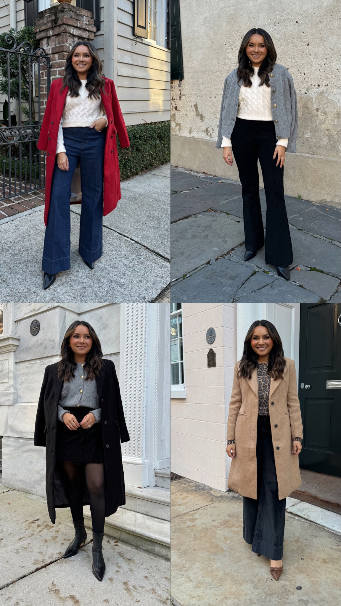 Black coat size 2 petite - sized up a size  
Grey cable knit cardigan size XS TTS - sized up so I can button it 
Black velvet wrap skirt size 2 TTS 
Black booties size 5.5 TTS 


Leopard sweater size XS TTS Black velvet wide leg trousers size 26 petite TTS 
Brown heels size 5 TTS 

Red coat size 0 petite TTS 
White cable knit sweater size XS TTS 
Wide leg denim pants size 26 petite TTS 
Black booties 5.5 TTS 

Grey cable knit cardigan size XS TTS 
White cable knit sweater size XS TTS 
Black sweater pant size small petite TTS - usually size 2/26 in pants 
Black booties size 5.5 TTS 

Comment SHOP below to receive a DM with the link to shop this post on my LTK ⬇ https://liketk.it/4XfCQ


@jcrew #injcrew

#LTKSaleAlert #LTKStyleTip #LTKHoliday