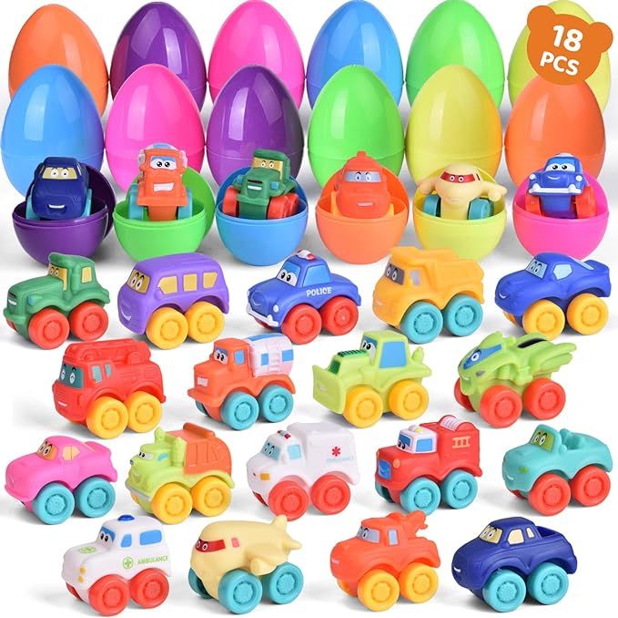 FUN LITTLE TOYS 18Packs Easter Eggs Prefilled with Soft Rubber Baby Toy Cars, Bath Toys Vehicles ... | Amazon (US)