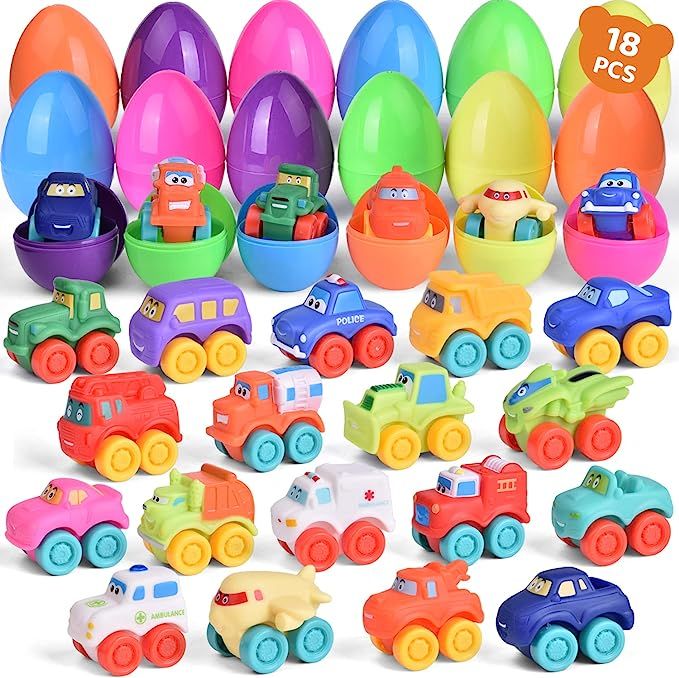 FUN LITTLE TOYS 18Packs Easter Eggs Prefilled with Soft Rubber Baby Toy Cars, Bath Toys Vehicles ... | Amazon (US)