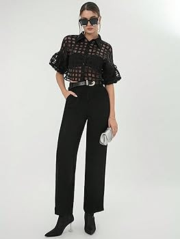 GORGLITTER Women's Sheer Puff Sleeve Tops Blouse Dressy Casual Y2K Mesh Cropped Button Down Shirt... | Amazon (US)