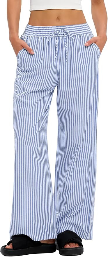 LOMON Striped Gingham Pants Women 2026 Spring Summer Pajamas Wide Leg Pj Lounge Boxer Bottoms Y2k... | Amazon (US)