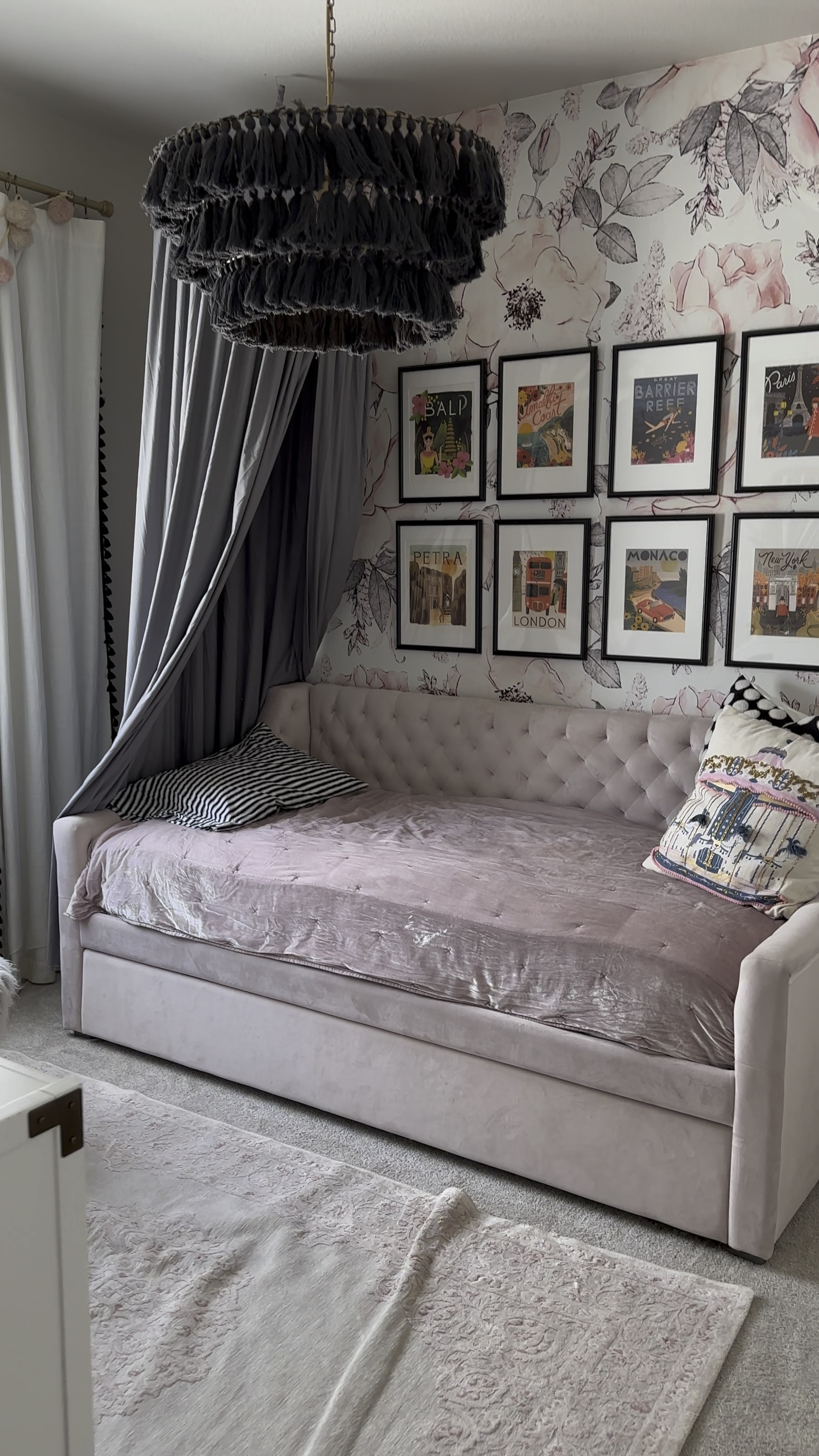 Toddler girls bedroom ideas. Pink Parisian kids bed room with pink floral wallpaper and a pink velvet daybed and trundle bed. Paris France style. Little girls room design inspo. Dupe dupes more affordable option find replica copy cat similar look for less budget friendly affordable cheap cheaper beautiful pretty. Clearance sale coupon code discount code promo code luxury lookalike look a like Inspo inspiration inspired by idea ideas Love dupes like these? I share multiple every day in my FB group “DAILY DECOR DUPES”.  

*Note: wallpaper is from Rocky Mountain Decals 

#LTKKids #LTKHome #LTKVideo