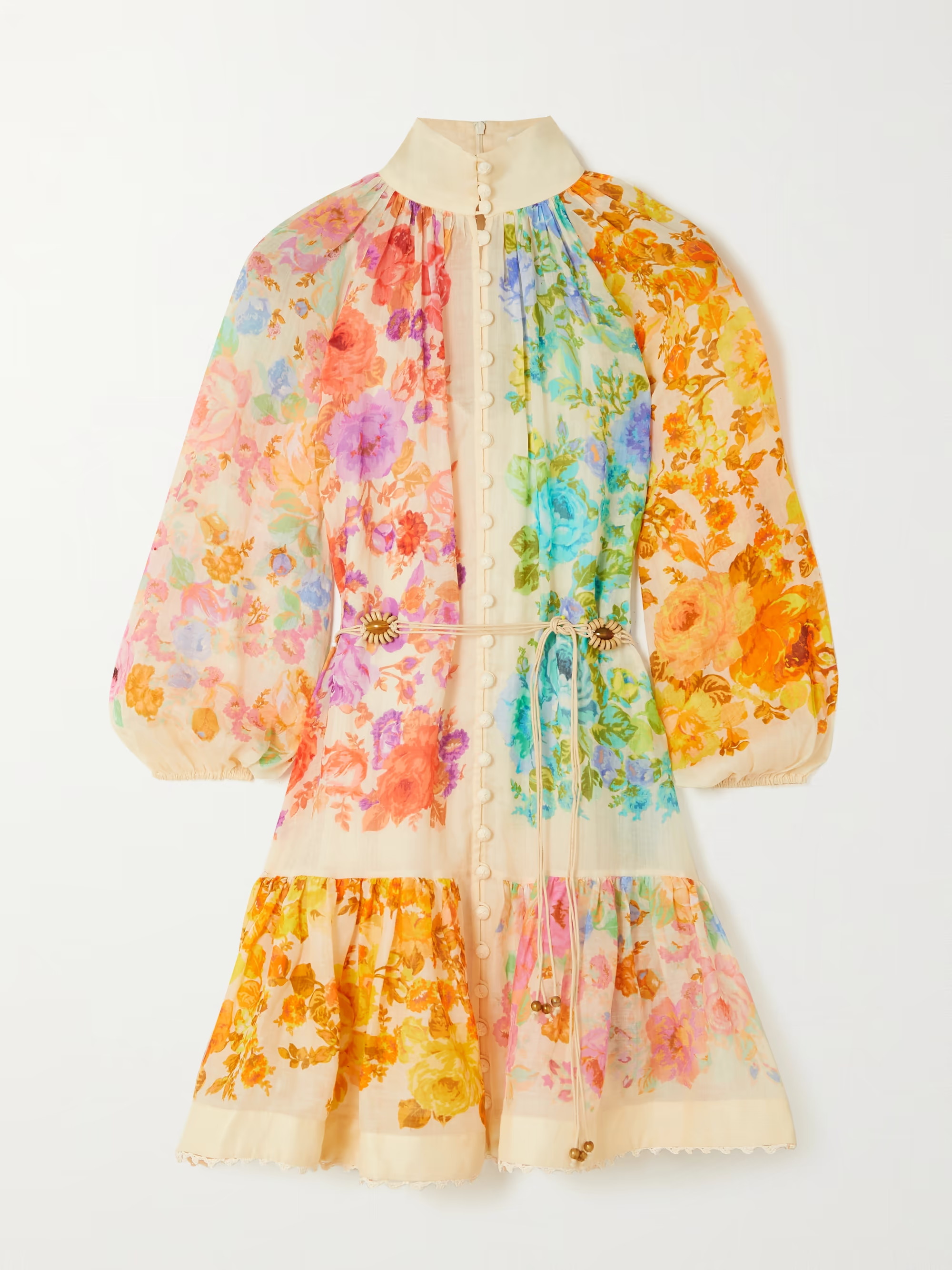 Raie Lantern belted floral-print ramie mini dress | NET-A-PORTER (US)