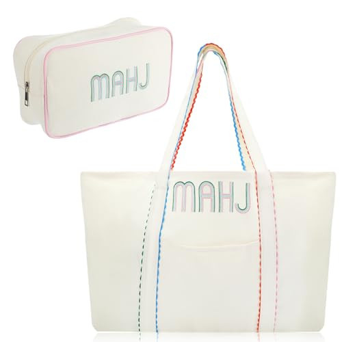 Sadnyy 2 Pcs Mahjong Canvas Tote Bags Set Embroidered Mahjong Tote American Mah Jong Tile Bag with Zipper Carrying All for Women Mah Jong Lovers Gifts Game Party Travel Overnight Gatherings, Case Only | Amazon (US)
