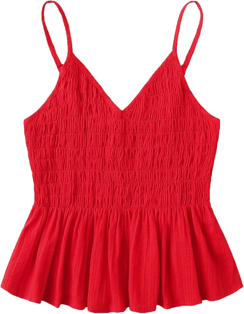 SheIn Women's Summer Printed Ruffle Hem Blouse Cami Sleeveless Peplum Top | Amazon (US)