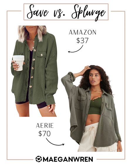 Save vs Splurge // waffle knit shacket

Amazon, inspired by, aerie, look for less, multiple colors, green, fall outfit, autumn wear, button down, layer, inspo, on sale, deal alert, marked down, sale
@thataffordablelifestyle on Facebook


#LTKGiftGuide #LTKSeasonal #LTKfindsunder50