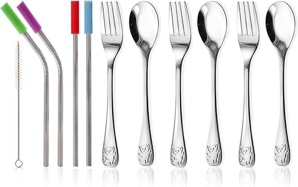 15 Pieces Toddler Kids Utensils Kids Silverware Set Stainless Steel, Safe Baby Utensils 3 Toddler... | Amazon (US)