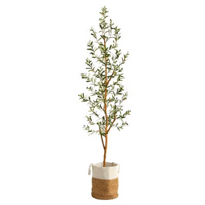 Nearly Natural 7-ft Artificial Olive Tree with Natural Trunk and Handmade Jute Basket | Target