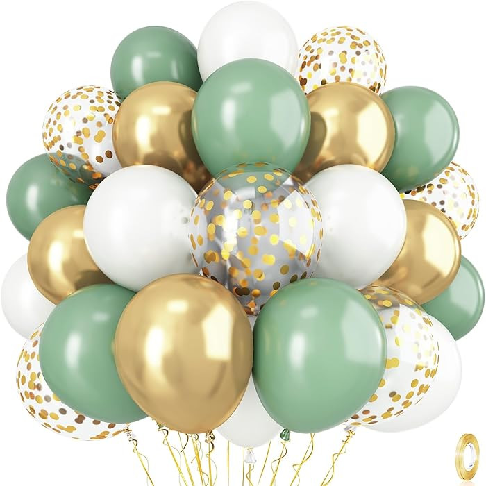 Dusty Sage Green and Gold Balloons, 12 Inch Retro Olive Green White Gold Latex Muted Balloon Set ... | Amazon (US)