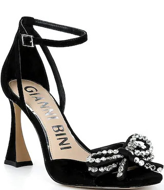 Lennon Suede Rhinestone Bow Ankle Strap Dress Sandals | Dillard's