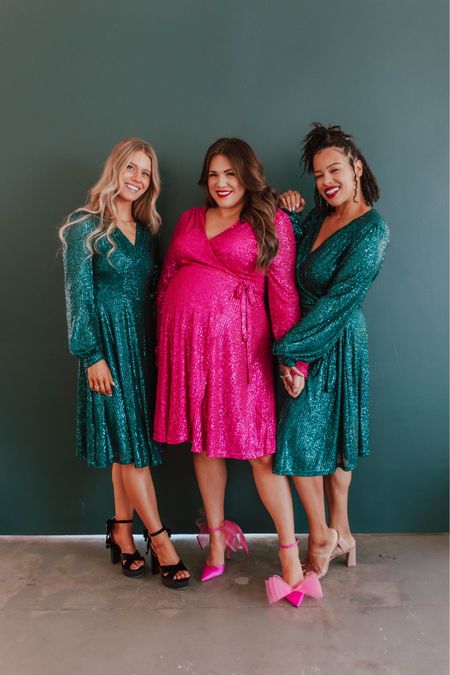 curvy sparkly sequin wrap dress in hot pink and hunter green! part of my Merry Pinkmas collection with Pink Desert! i’m in the 2X, typically would take the large not pregnant. runs TTS!  🩷🎄



#LTKmidsize #LTKHoliday #LTKfindsunder100